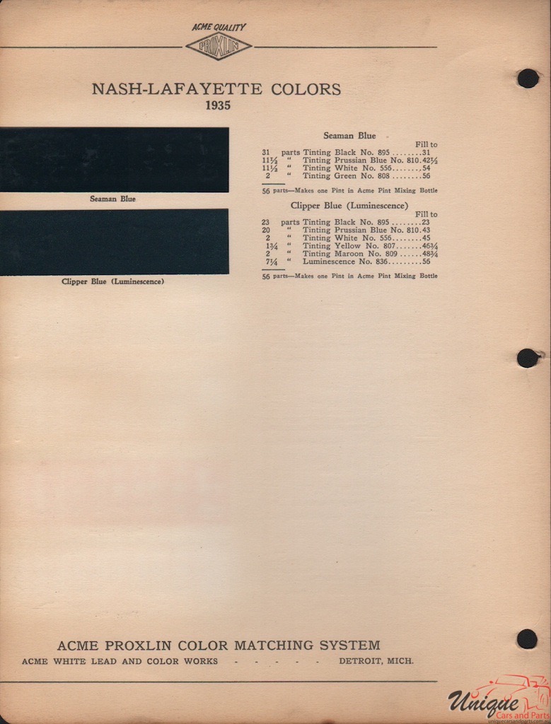 1935 Nash Paint Charts Acme 2